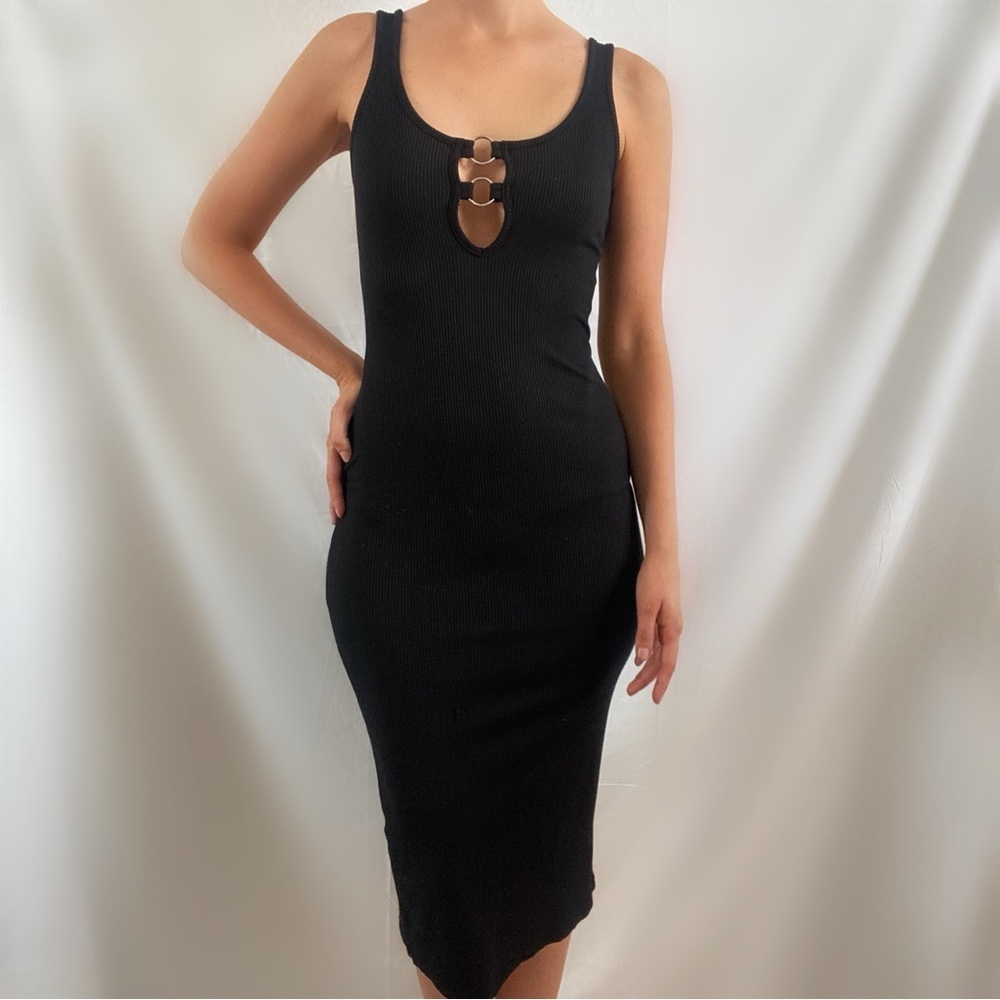 Bershka black midi dress silver ring bodycon medium